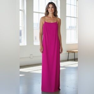 Trina Turk Fuchsia Pink Chain Strap Slip Maxi Dress With Side Slit Classy Sz 12